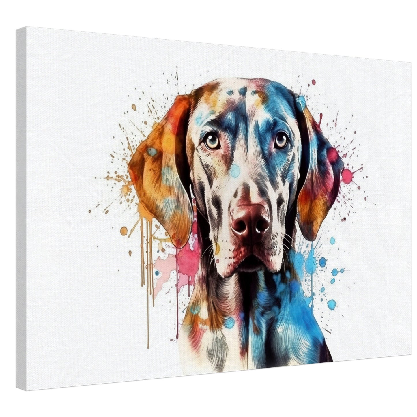 Watercolour Weimaraner Canvas Print. Unique Colourful Dog Painting, Paint Splash Animal Decor, Weim Gift, Splatter Paint Wall Art - CanvasityCrafts - Free Shipping