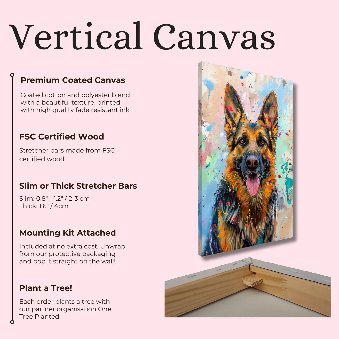 German Shepherd Canvas Print Horizontal or Vertical (Landscape / Portrait). Unique Colourful GSD Dog Painting, Paint Splash Graffiti Gift - CanvasityCrafts - Free Shipping