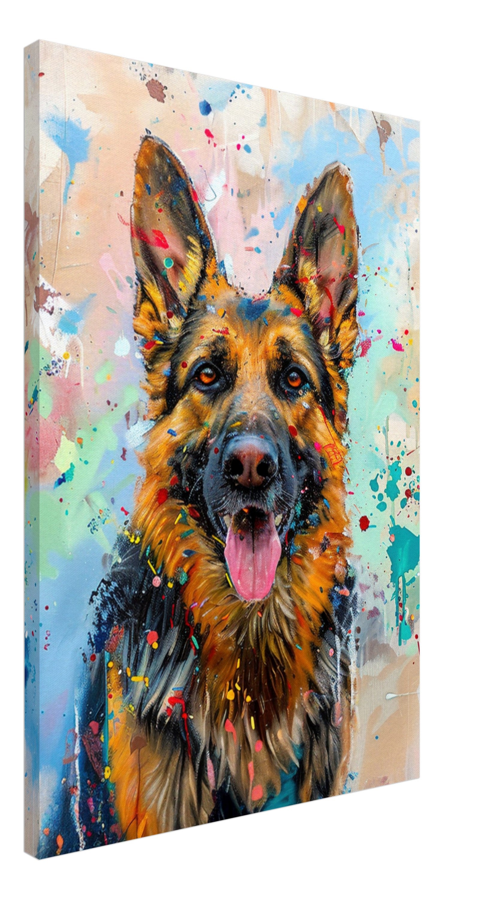 German Shepherd Canvas Print Horizontal or Vertical (Landscape / Portrait). Unique Colourful GSD Dog Painting, Paint Splash Graffiti Gift - CanvasityCrafts - Free Shipping