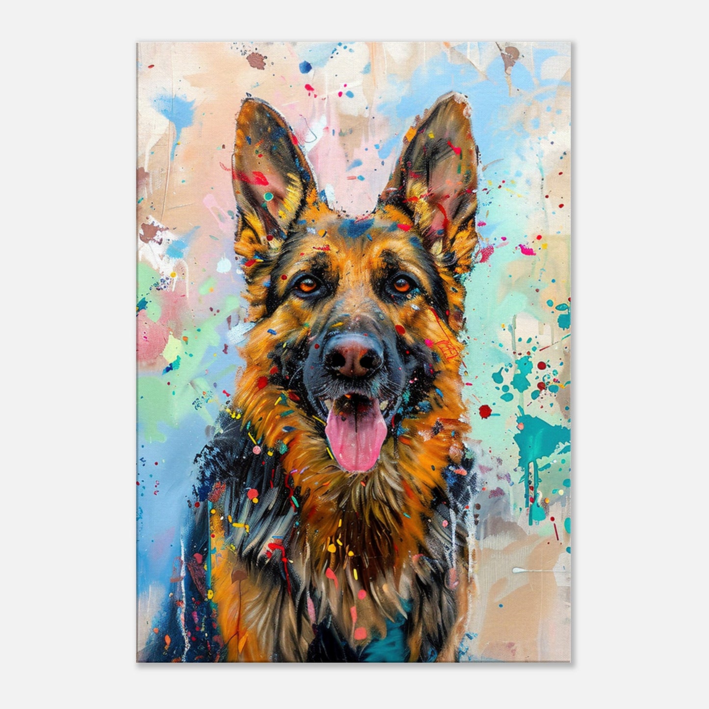 German Shepherd Canvas Print Horizontal or Vertical (Landscape / Portrait). Unique Colourful GSD Dog Painting, Paint Splash Graffiti Gift - CanvasityCrafts - Free Shipping