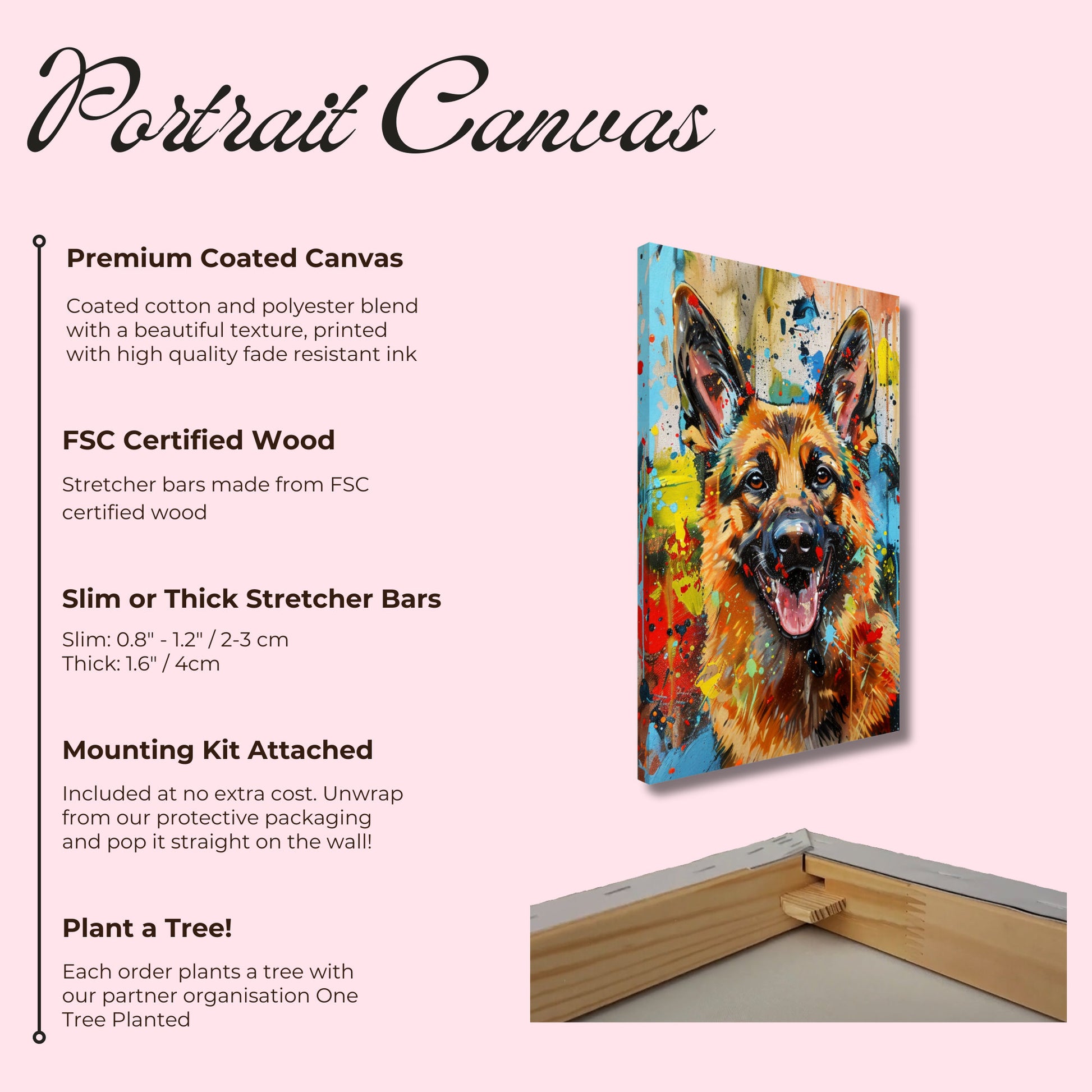 German Shepherd Canvas Print Horizontal or Vertical (Landscape / Portrait). Unique Colourful GSD Dog Painting, Paint Splash Graffiti Gift - CanvasityCrafts - Free Shipping