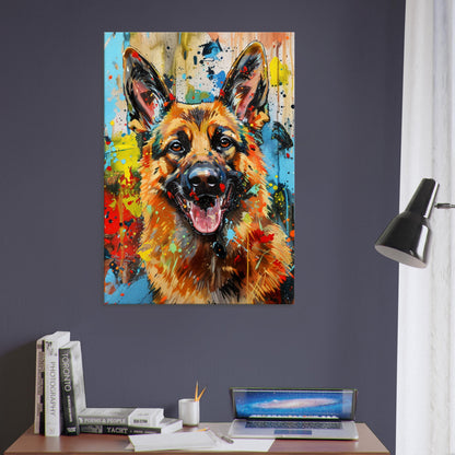 German Shepherd Canvas Print Horizontal or Vertical (Landscape / Portrait). Unique Colourful GSD Dog Painting, Paint Splash Graffiti Gift - CanvasityCrafts - Free Shipping