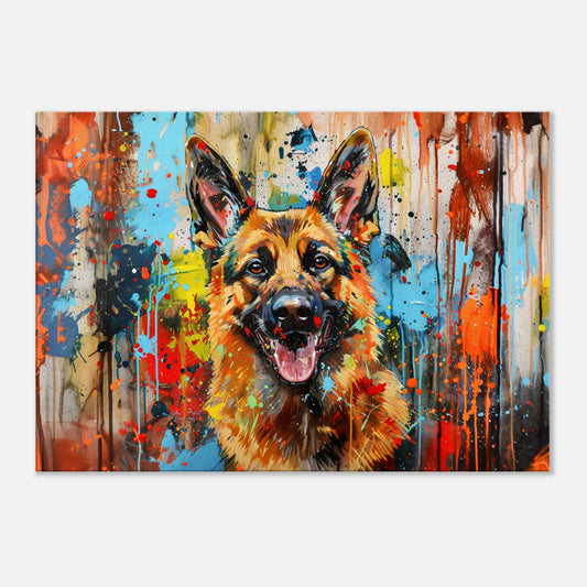 German Shepherd Canvas Print Horizontal or Vertical (Landscape / Portrait). Unique Colourful GSD Dog Painting, Paint Splash Graffiti Gift - CanvasityCrafts - Free Shipping