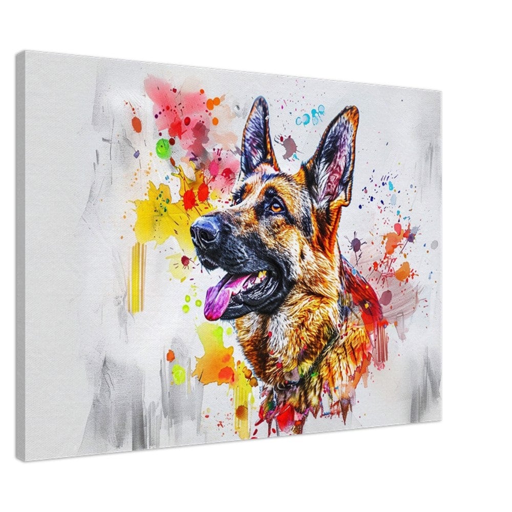 German Shepherd Canvas Print Horizontal or Vertical (Landscape / Portrait). Unique Watercolour GSD Dog Painting, Paint Splash Graffiti Gift - CanvasityCrafts - Free Shipping