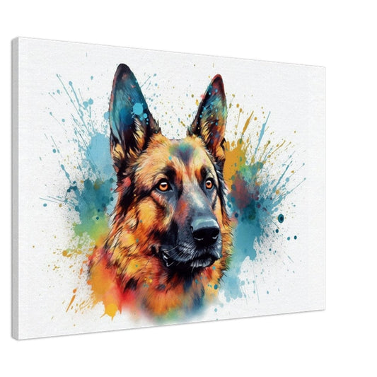 Watercolour German Shepherd Canvas Print. Unique Colourful GSD Dog Painting, Paint Splash Home Decor Gift for Dog Lovers. Animal Wall Art - CanvasityCrafts - Free Shipping