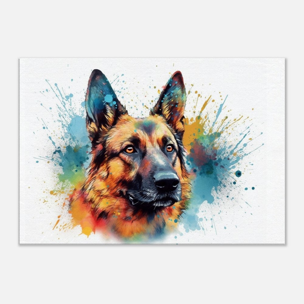 Watercolour German Shepherd Canvas Print. Unique Colourful GSD Dog Painting, Paint Splash Home Decor Gift for Dog Lovers. Animal Wall Art - CanvasityCrafts - Free Shipping