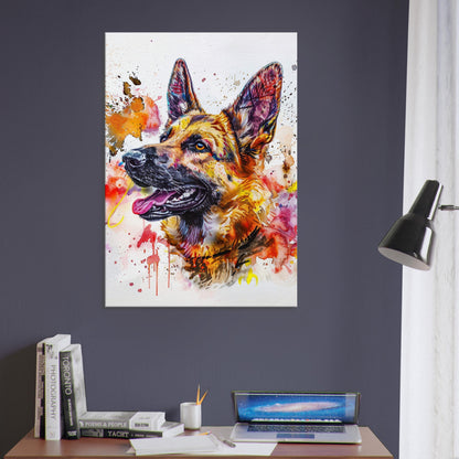 German Shepherd Canvas Print Horizontal or Vertical (Landscape / Portrait). Colourful Watercolour Dog Painting, Paint Splash Graffiti Gift - CanvasityCrafts - Free Shipping