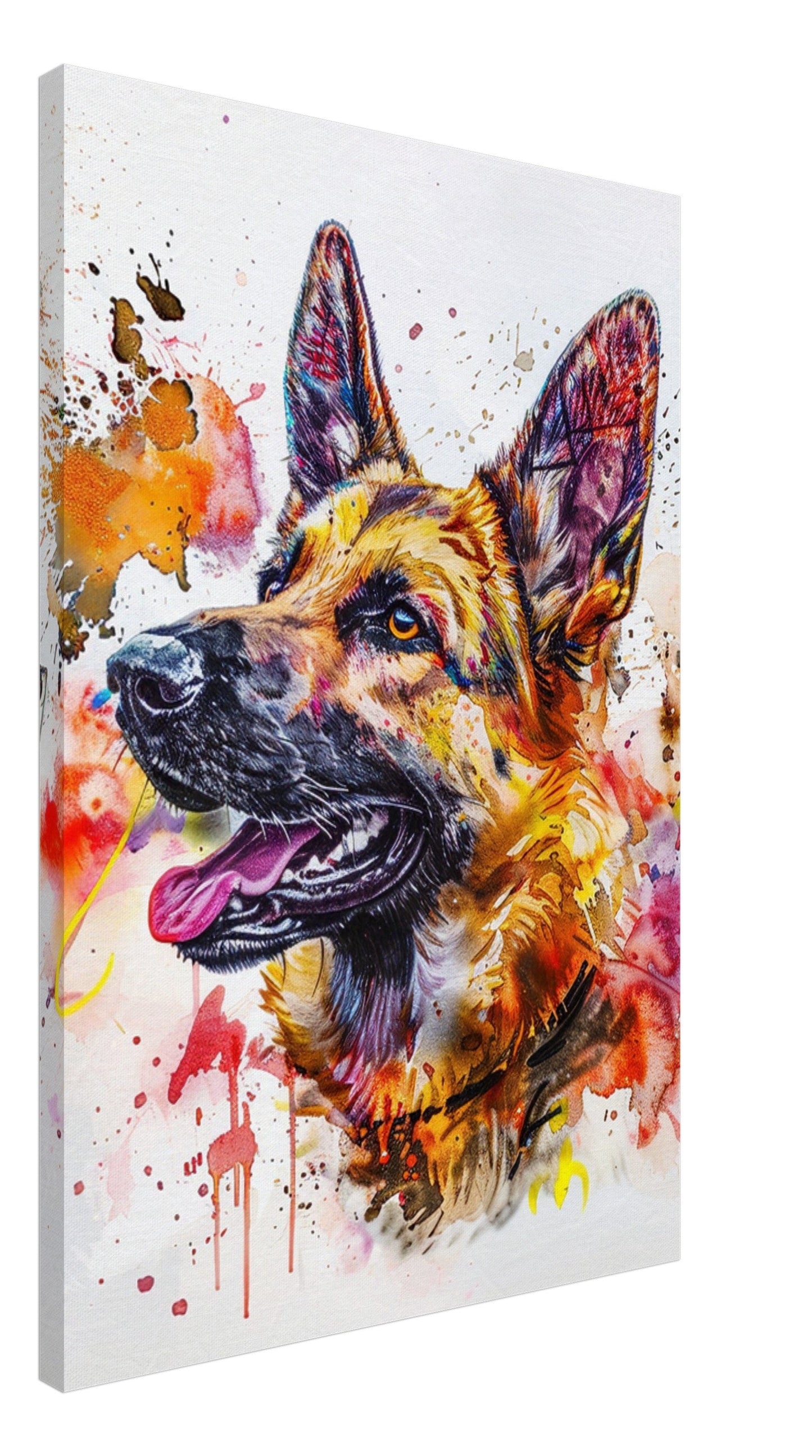 German Shepherd Canvas Print Horizontal or Vertical (Landscape / Portrait). Colourful Watercolour Dog Painting, Paint Splash Graffiti Gift - CanvasityCrafts - Free Shipping