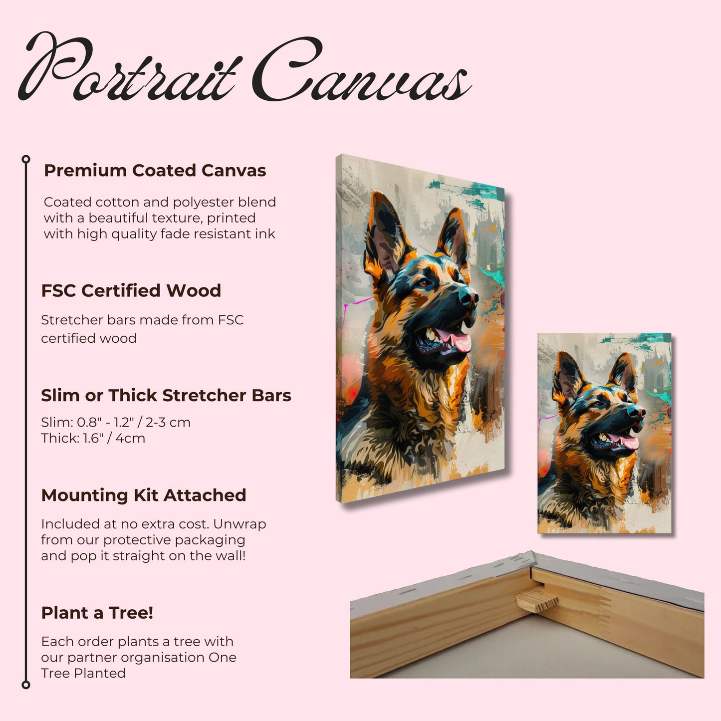 Abstract German Shepherd Canvas Print Horizontal or Vertical (Landscape / Portrait). Unique Watercolour GSD Dog Painting, Paint Splash Gift - CanvasityCrafts - Free Shipping