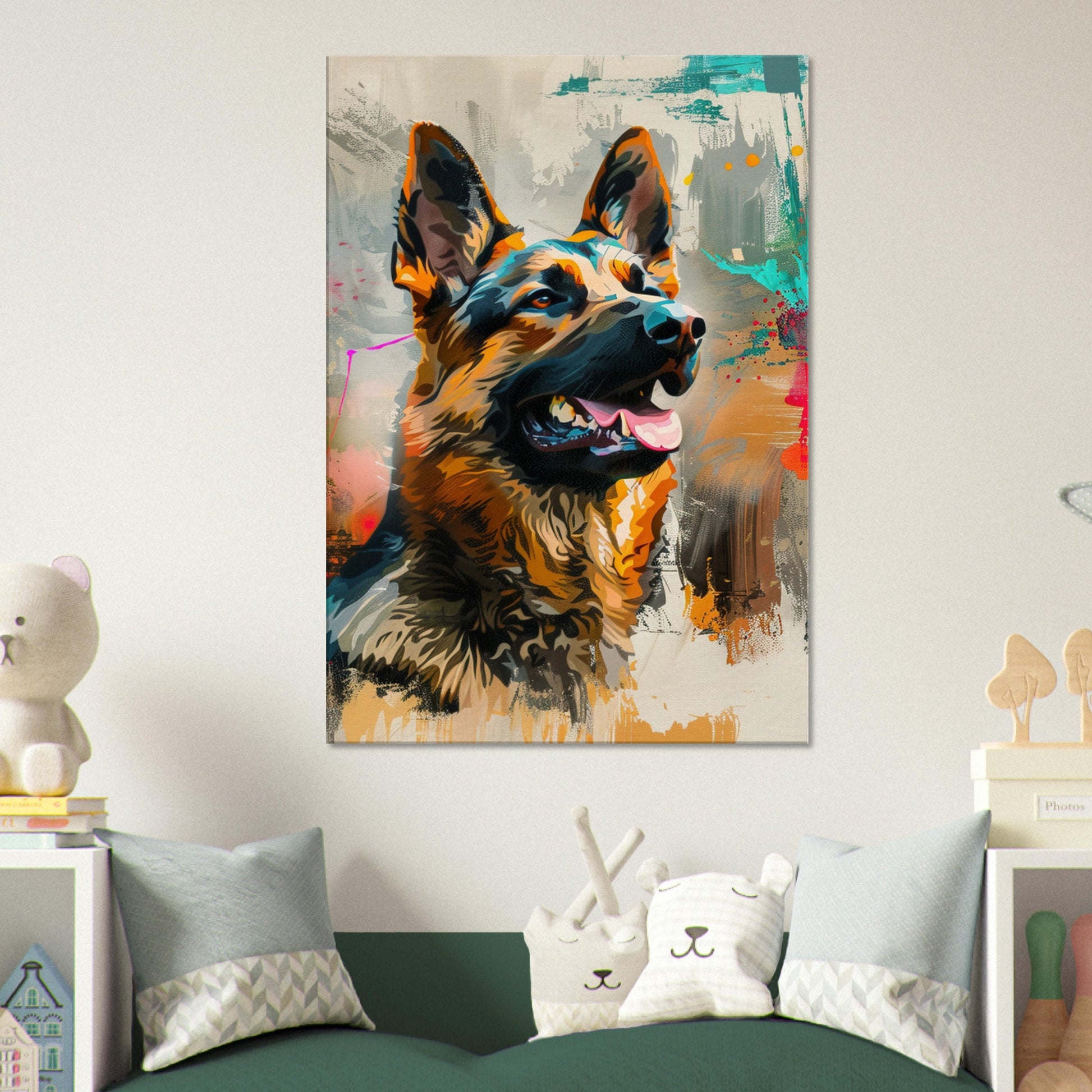 Abstract German Shepherd Canvas Print Horizontal or Vertical (Landscape / Portrait). Unique Watercolour GSD Dog Painting, Paint Splash Gift - CanvasityCrafts - Free Shipping