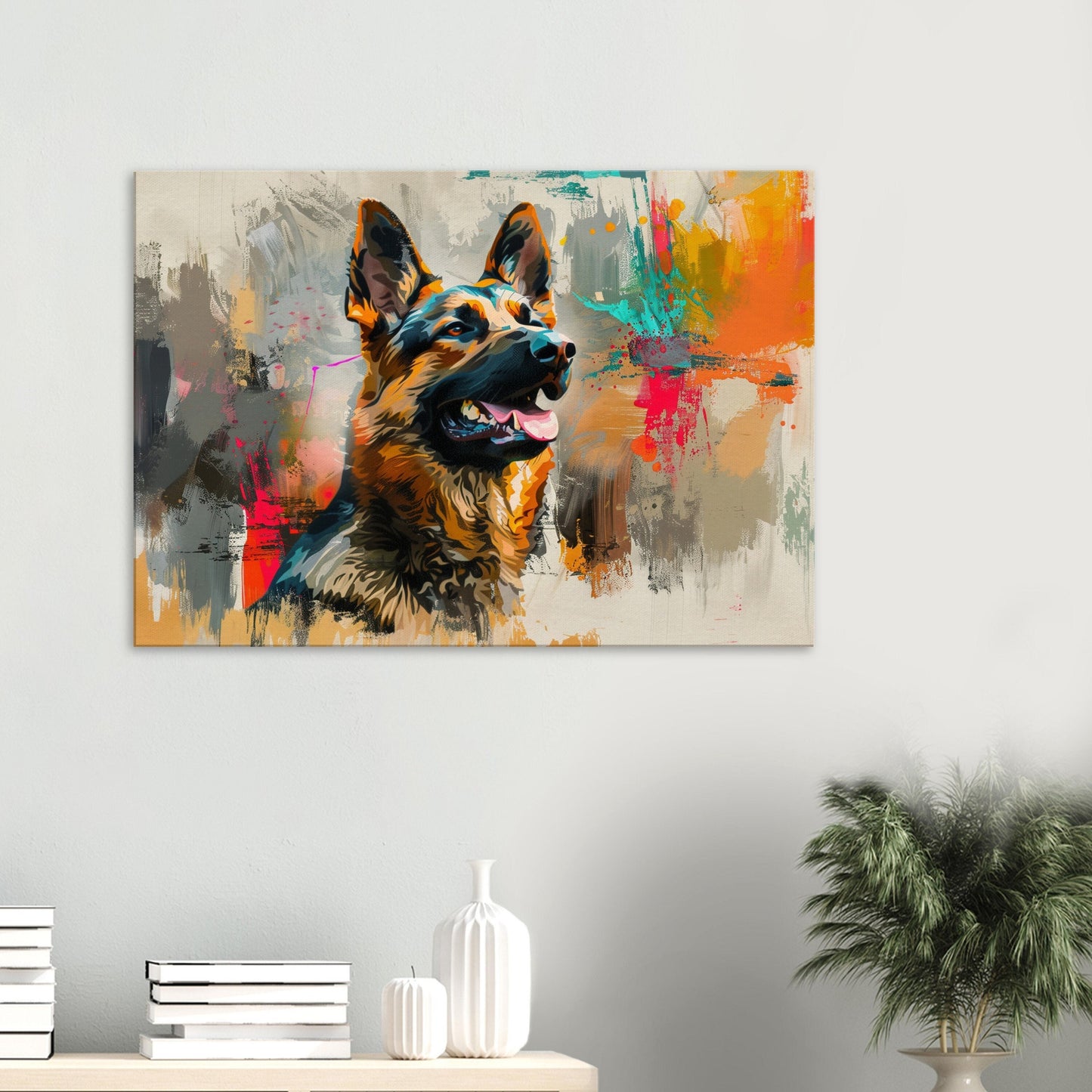 Abstract German Shepherd Canvas Print Horizontal or Vertical (Landscape / Portrait). Unique Watercolour GSD Dog Painting, Paint Splash Gift - CanvasityCrafts - Free Shipping