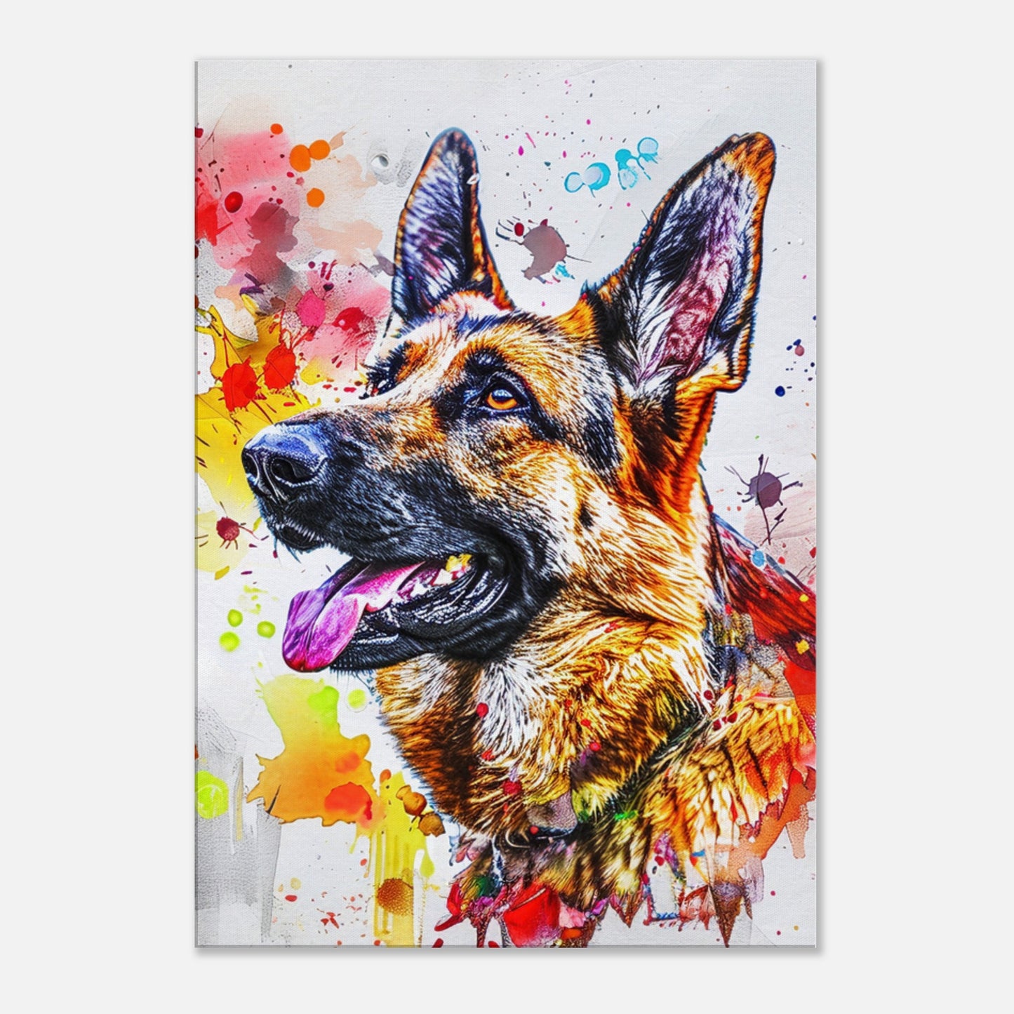 German Shepherd Canvas Print Horizontal or Vertical (Landscape / Portrait). Unique Watercolour GSD Dog Painting, Paint Splash Graffiti Gift - CanvasityCrafts - Free Shipping