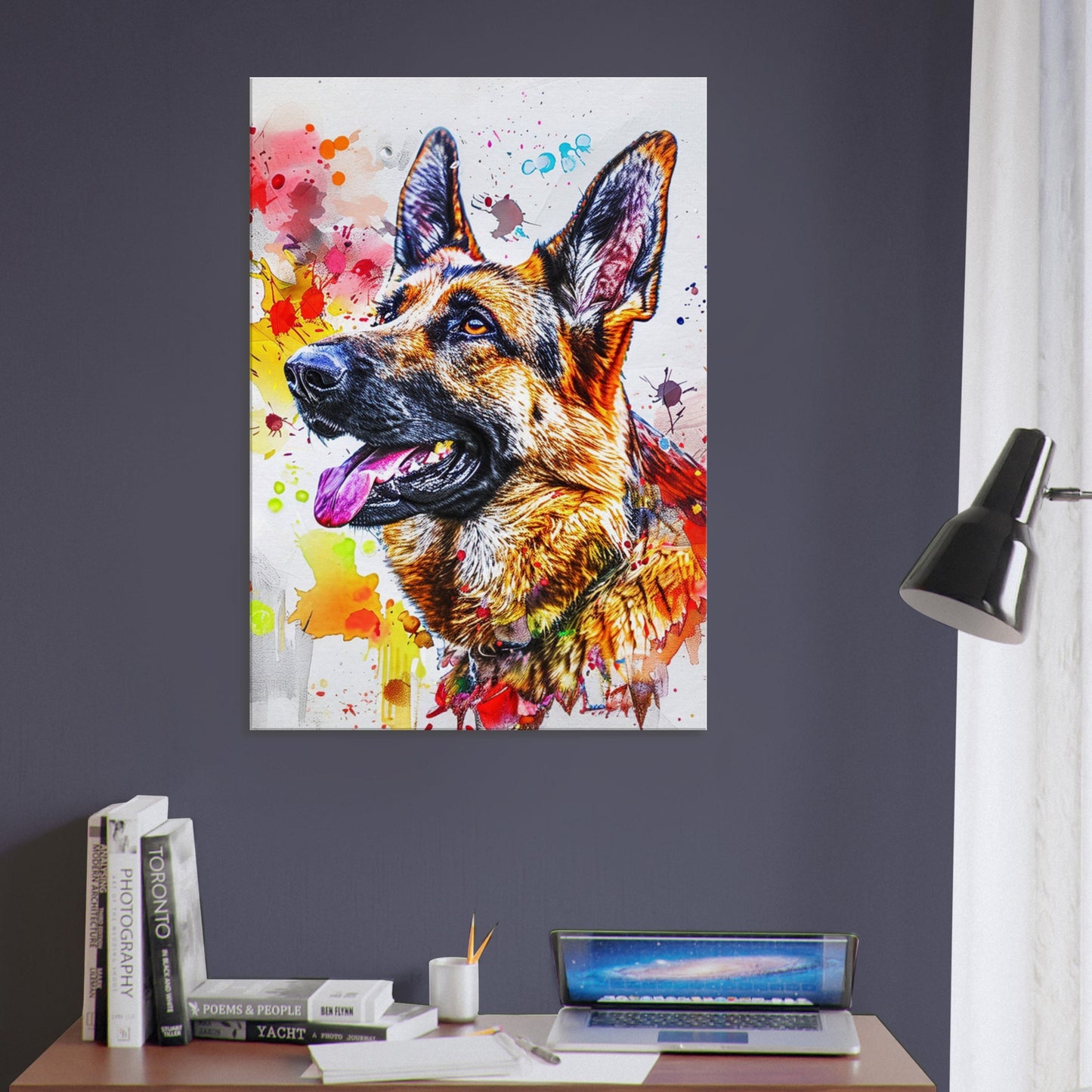 German Shepherd Canvas Print Horizontal or Vertical (Landscape / Portrait). Unique Watercolour GSD Dog Painting, Paint Splash Graffiti Gift - CanvasityCrafts - Free Shipping