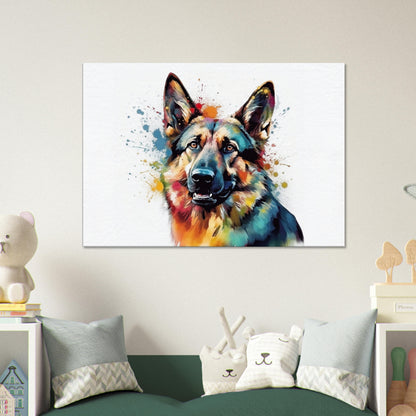 Watercolour German Shepherd Canvas Print Horizontal or Vertical (Landscape / Portrait). Unique Colourful GSD Dog Painting, Paint Splash Gift - CanvasityCrafts - Free Shipping