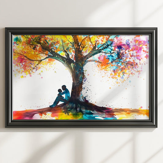 Tree of Life Father Son Poster Print. Dad & Child Memory, Wall Decor Gifts for Father's Day, Birthday. Watercolour Paint Splash Painting - CanvasityCrafts - Free Shipping