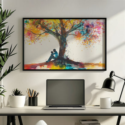 Tree of Life Father Son Poster Print. Dad & Child Memory, Wall Decor Gifts for Father's Day, Birthday. Watercolour Paint Splash Painting - CanvasityCrafts - Free Shipping