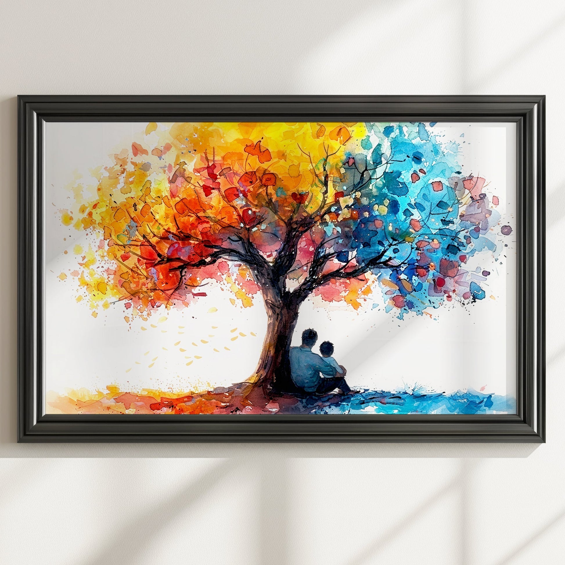 Tree of Life Father Son Poster Print. Dad & Child Memory, Wall Decor Gifts for Father's Day, Birthday. Watercolour Paint Splash Painting - CanvasityCrafts - Free Shipping