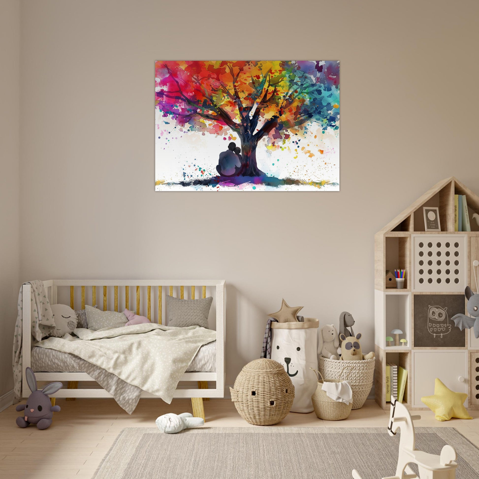 Tree of Life Father Son Poster Print. Dad & Child Memory, Wall Decor Gifts for Father's Day, Birthday. Watercolour Paint Splash Painting - CanvasityCrafts - Free Shipping