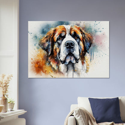 Watercolour St Bernard Canvas Print. Unique Colourful Dog Painting, Paint Splash Animal Decor, Saint Bernard Gift, Splatter Paint Wall Art - CanvasityCrafts - Free Shipping