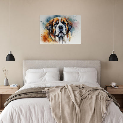 Watercolour St Bernard Canvas Print. Unique Colourful Dog Painting, Paint Splash Animal Decor, Saint Bernard Gift, Splatter Paint Wall Art - CanvasityCrafts - Free Shipping