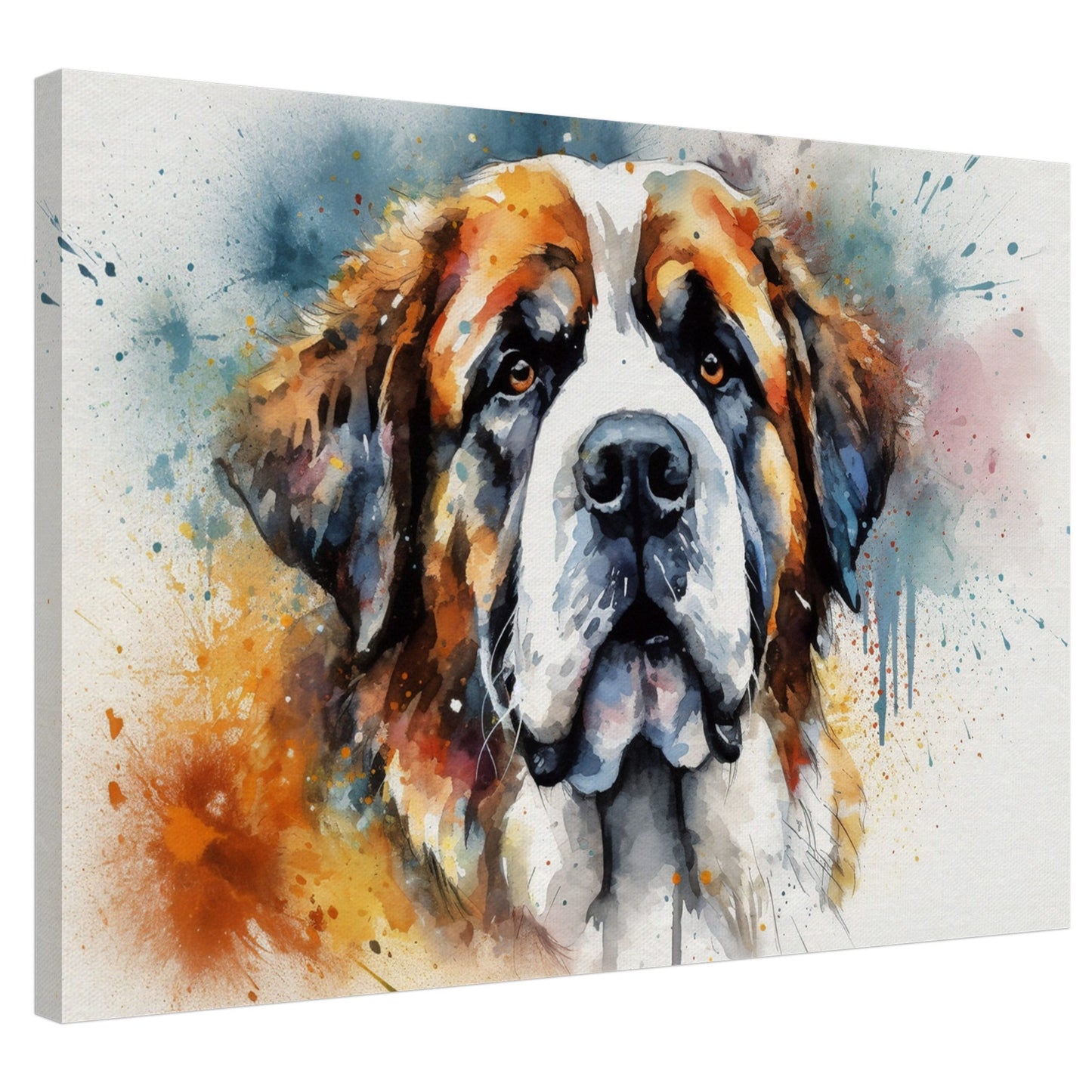 Watercolour St Bernard Canvas Print. Unique Colourful Dog Painting, Paint Splash Animal Decor, Saint Bernard Gift, Splatter Paint Wall Art - CanvasityCrafts - Free Shipping