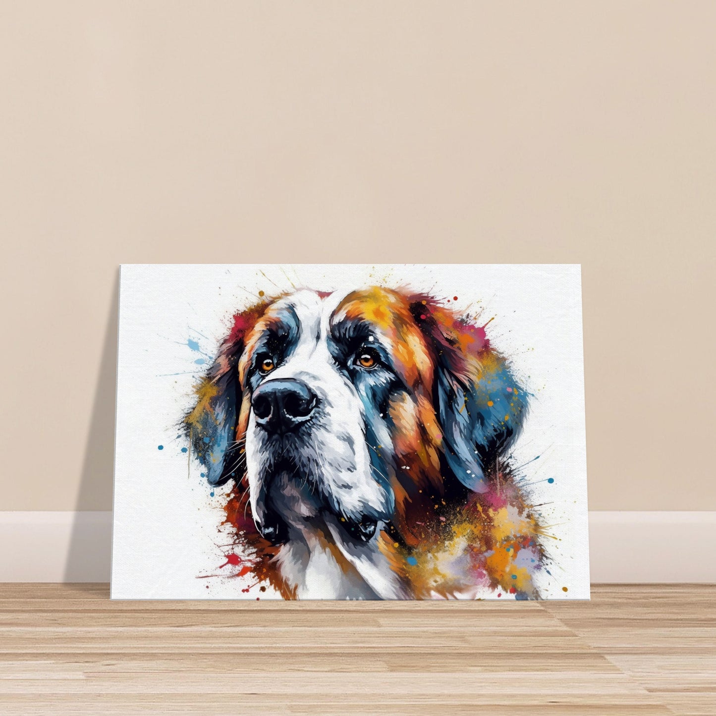 St Bernard Canvas Print. Unique Colourful Watercolour Dog Painting, Paint Splash Animal Decor, Saint Bernard Gift, Splatter Paint Wall Art - CanvasityCrafts - Free Shipping