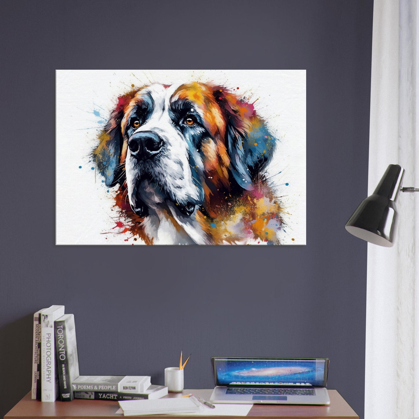 St Bernard Canvas Print. Unique Colourful Watercolour Dog Painting, Paint Splash Animal Decor, Saint Bernard Gift, Splatter Paint Wall Art - CanvasityCrafts - Free Shipping