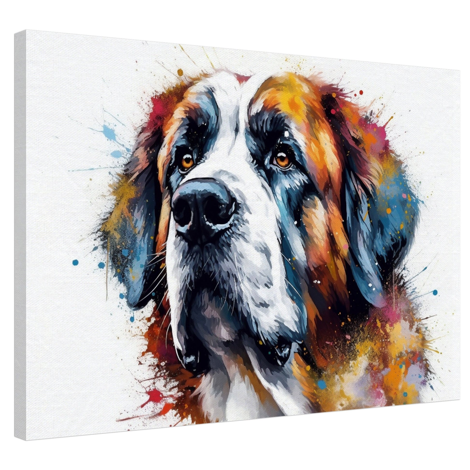 St Bernard Canvas Print. Unique Colourful Watercolour Dog Painting, Paint Splash Animal Decor, Saint Bernard Gift, Splatter Paint Wall Art - CanvasityCrafts - Free Shipping