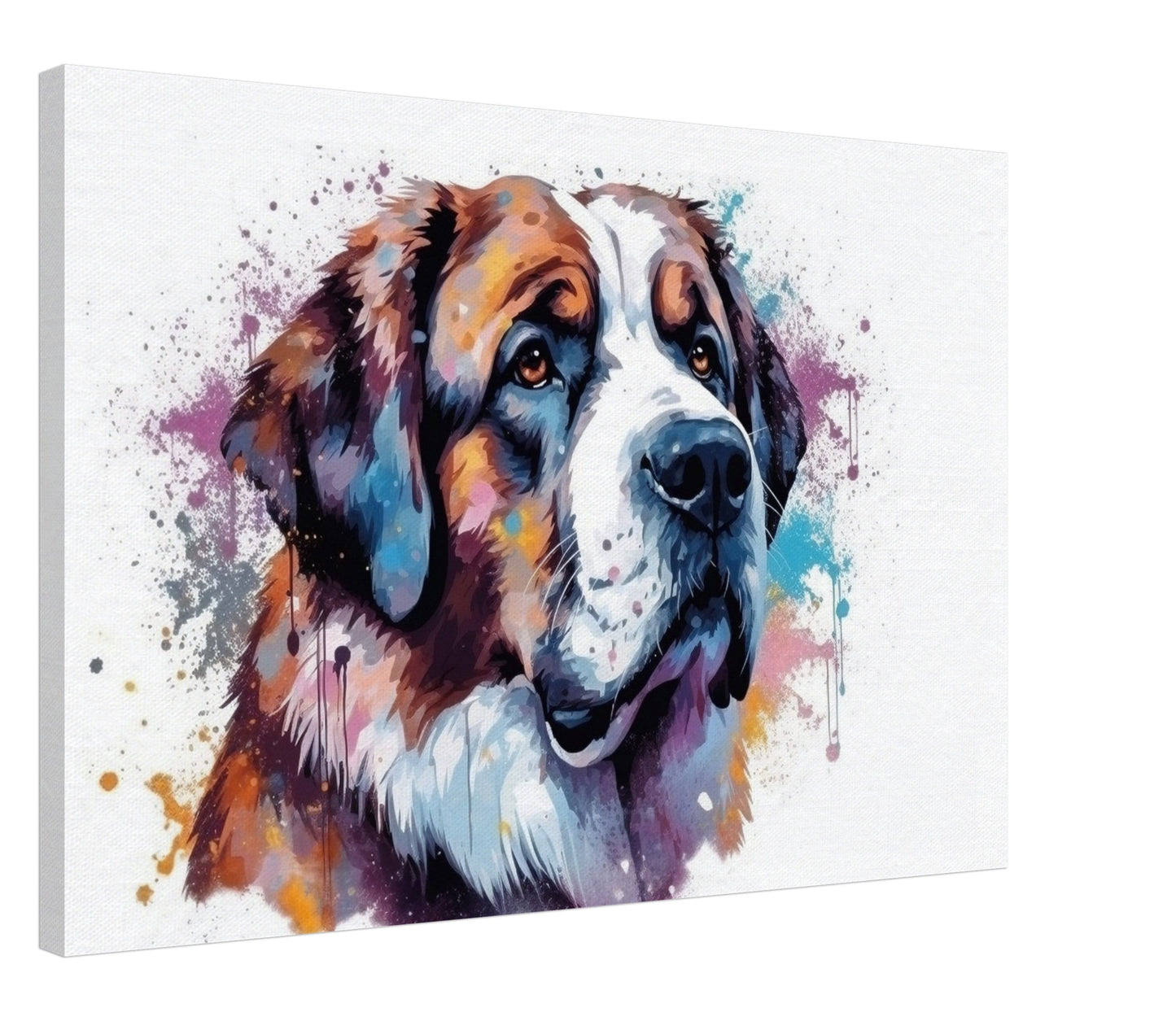 Saint Bernard Canvas Print. Unique Colourful Watercolour Dog Painting, Paint Splash Animal Decor, St Bernard Gift, Splatter Paint Wall Art - CanvasityCrafts - Free Shipping