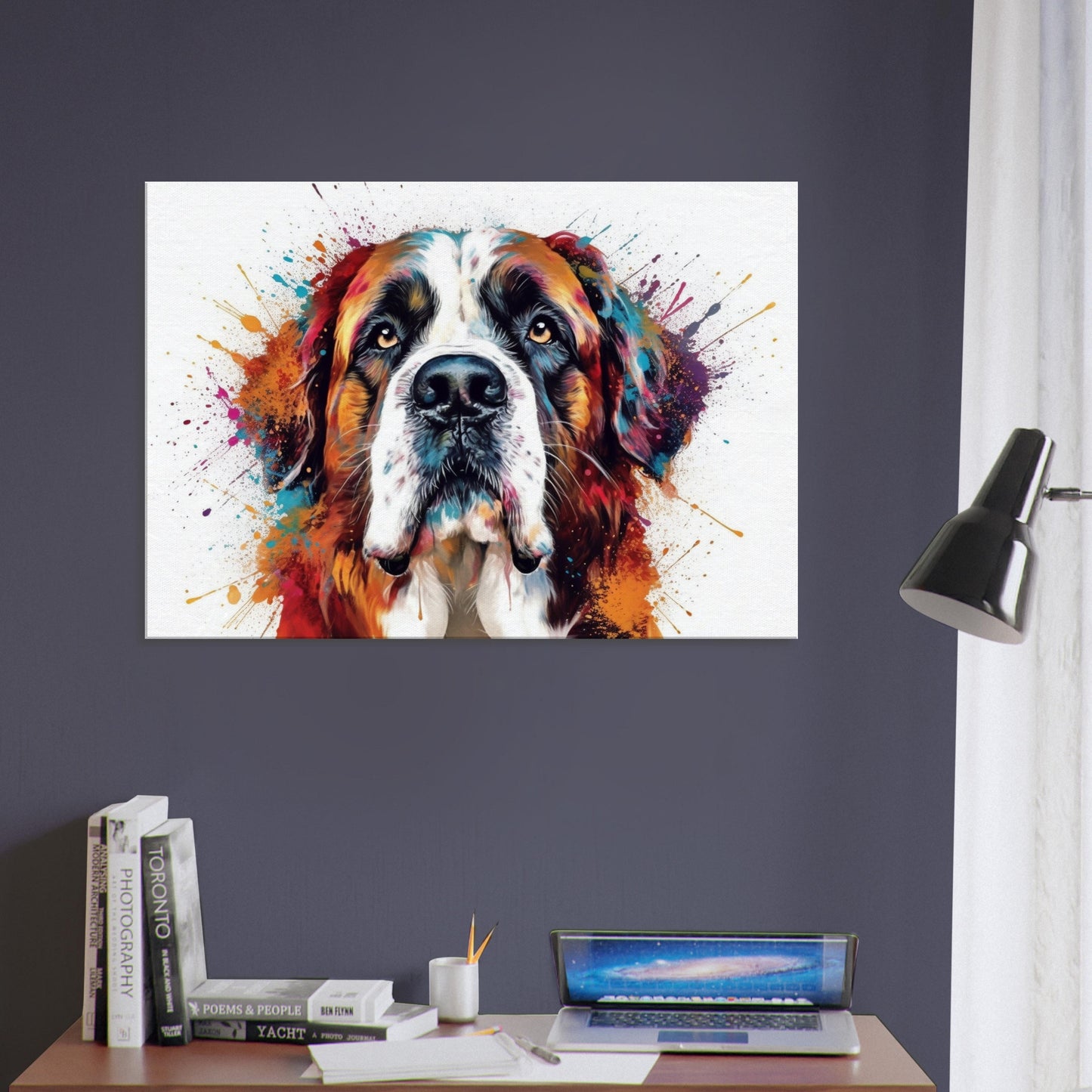 Saint Bernard Canvas Print. Unique Colourful Watercolour Dog Painting, Paint Splash Animal Decor, St Bernard Gift, Splatter Paint Wall Art - CanvasityCrafts - Free Shipping