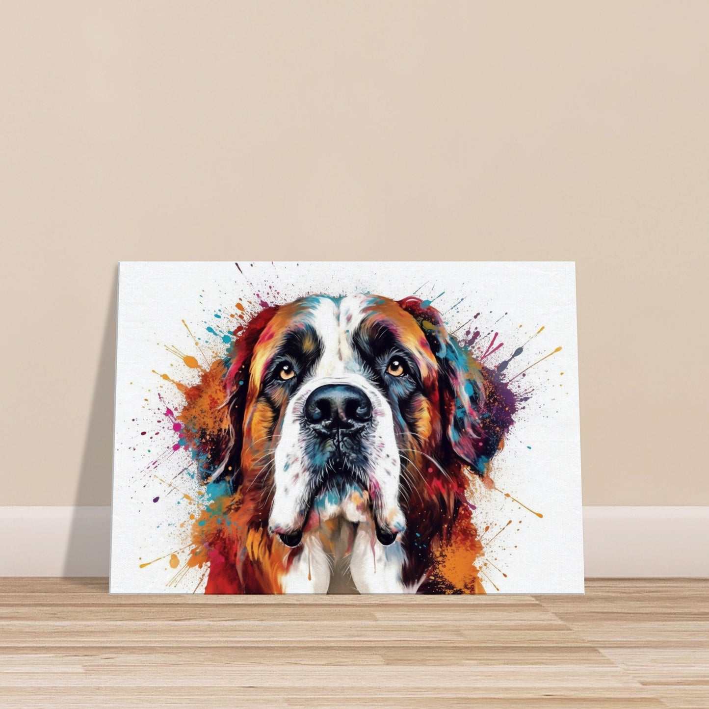 Saint Bernard Canvas Print. Unique Colourful Watercolour Dog Painting, Paint Splash Animal Decor, St Bernard Gift, Splatter Paint Wall Art - CanvasityCrafts - Free Shipping