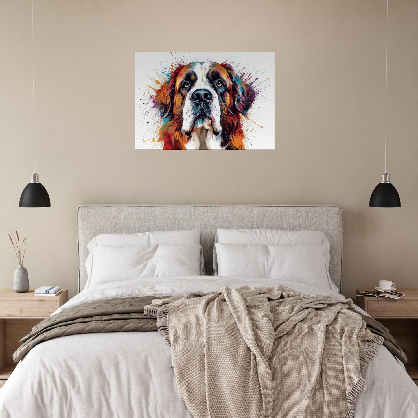 Saint Bernard Canvas Print. Unique Colourful Watercolour Dog Painting, Paint Splash Animal Decor, St Bernard Gift, Splatter Paint Wall Art - CanvasityCrafts - Free Shipping