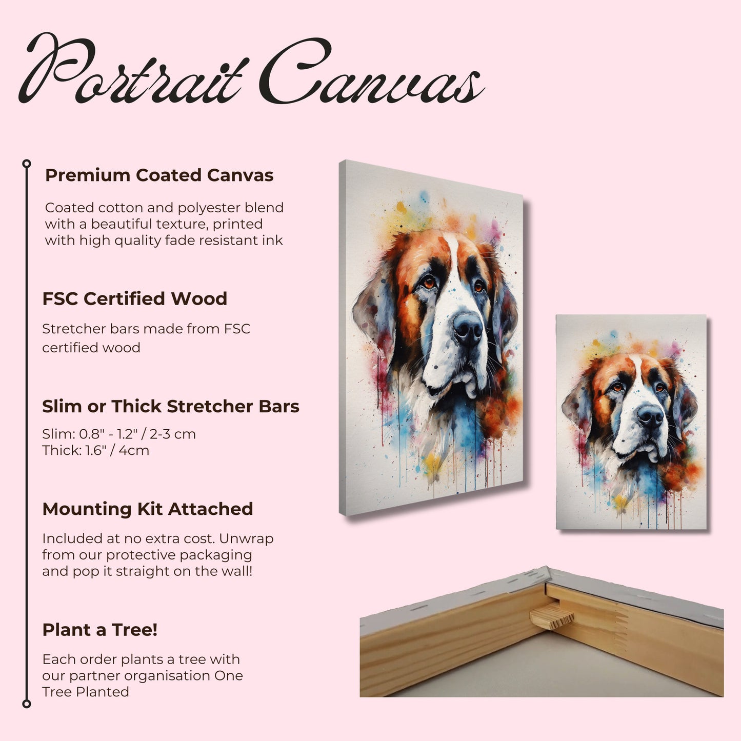 Watercolour St Bernard Canvas Print. Unique Colourful Dog Painting, Paint Splash Animal Decor, Saint Bernard Gift, Splatter Paint Wall Art - CanvasityCrafts - Free Shipping