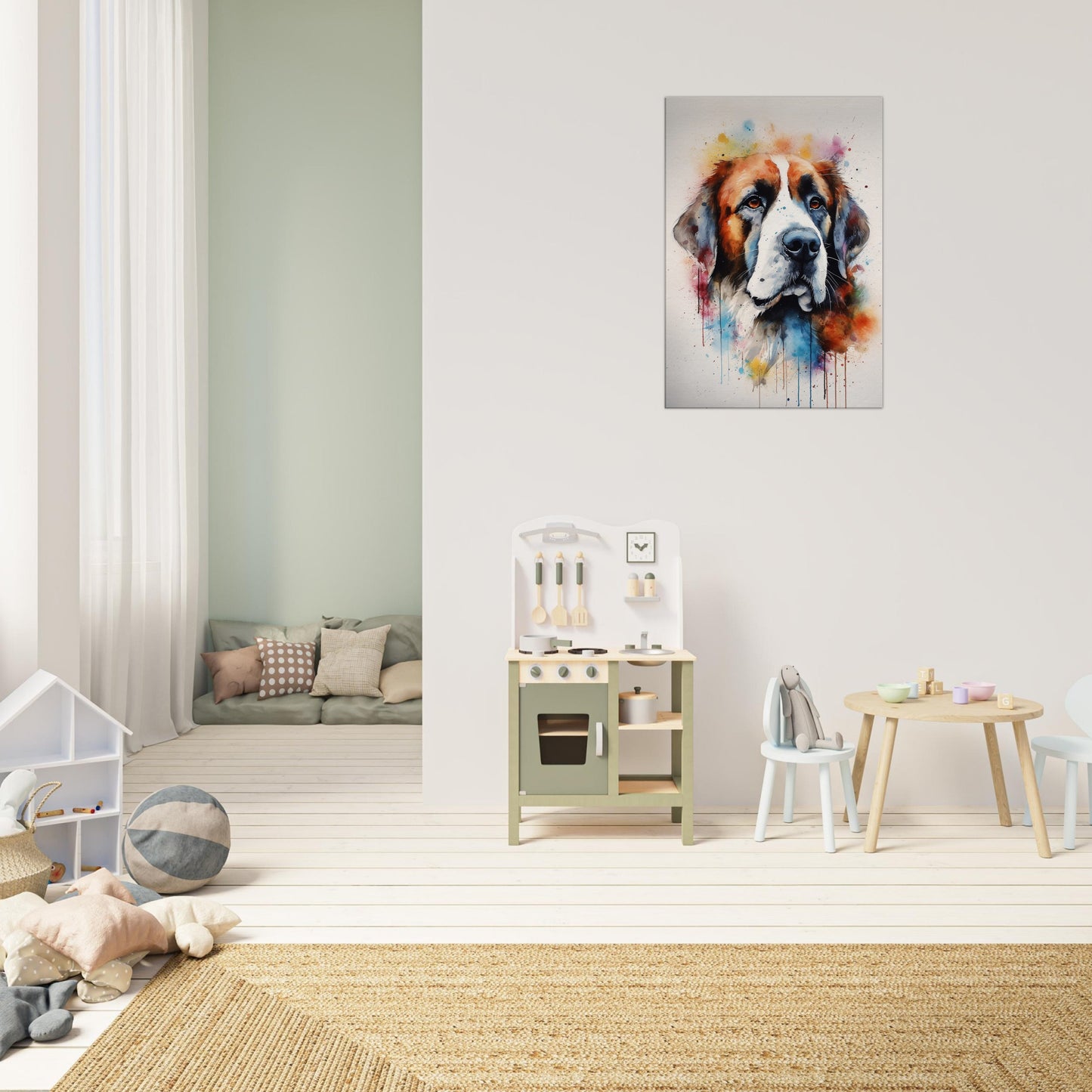 Watercolour St Bernard Canvas Print. Unique Colourful Dog Painting, Paint Splash Animal Decor, Saint Bernard Gift, Splatter Paint Wall Art - CanvasityCrafts - Free Shipping