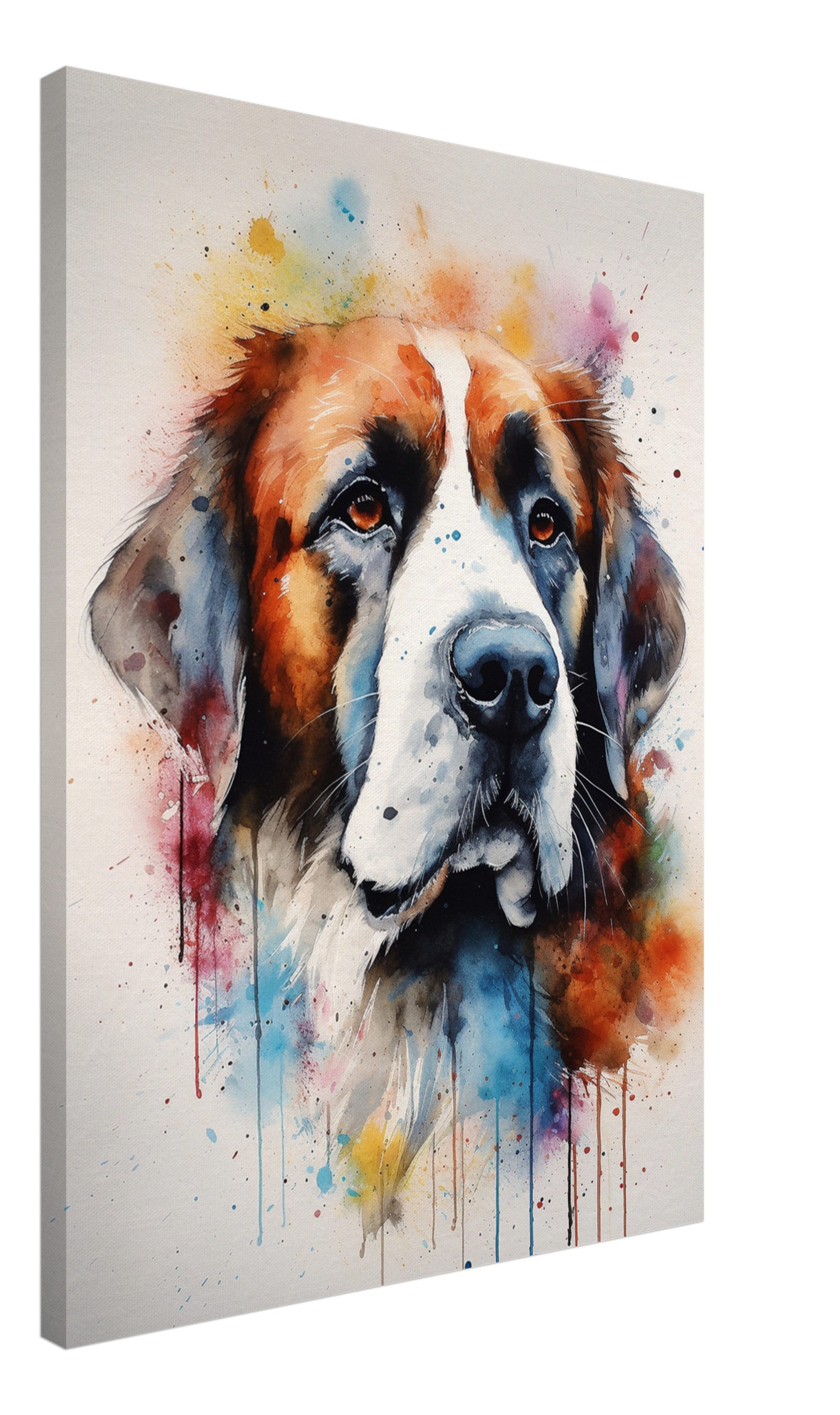 Watercolour St Bernard Canvas Print. Unique Colourful Dog Painting, Paint Splash Animal Decor, Saint Bernard Gift, Splatter Paint Wall Art - CanvasityCrafts - Free Shipping