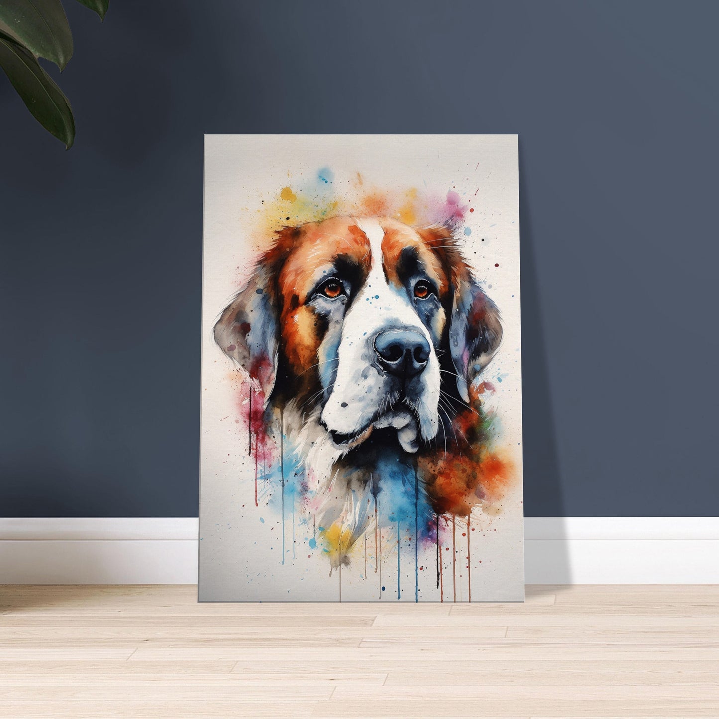 Watercolour St Bernard Canvas Print. Unique Colourful Dog Painting, Paint Splash Animal Decor, Saint Bernard Gift, Splatter Paint Wall Art - CanvasityCrafts - Free Shipping