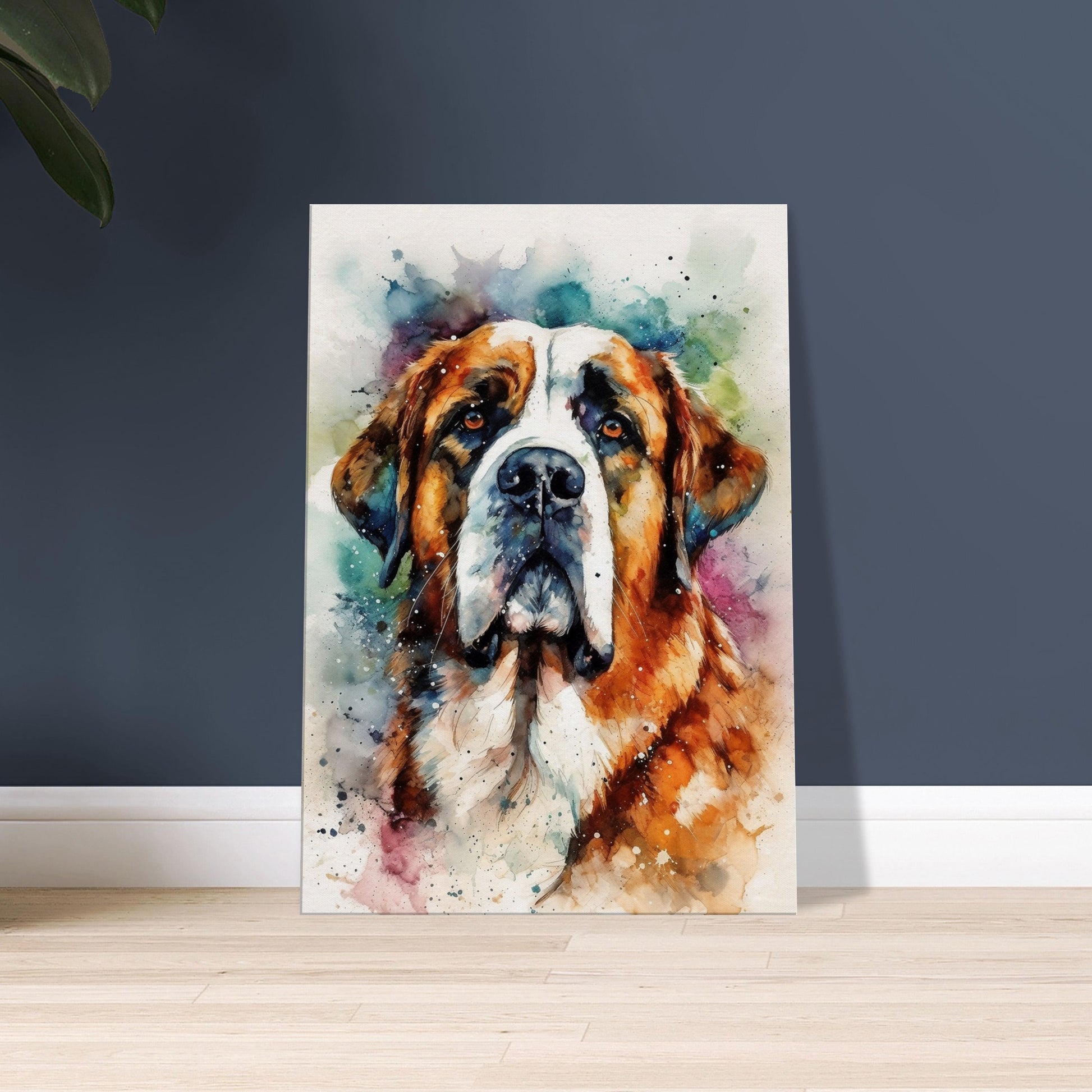 Watercolour St Bernard Canvas Print. Unique Colourful Dog Painting, Paint Splash Animal Decor, Saint Bernard Gift, Splatter Paint Wall Art - CanvasityCrafts - Free Shipping