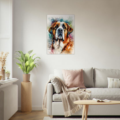 Watercolour St Bernard Canvas Print. Unique Colourful Dog Painting, Paint Splash Animal Decor, Saint Bernard Gift, Splatter Paint Wall Art - CanvasityCrafts - Free Shipping