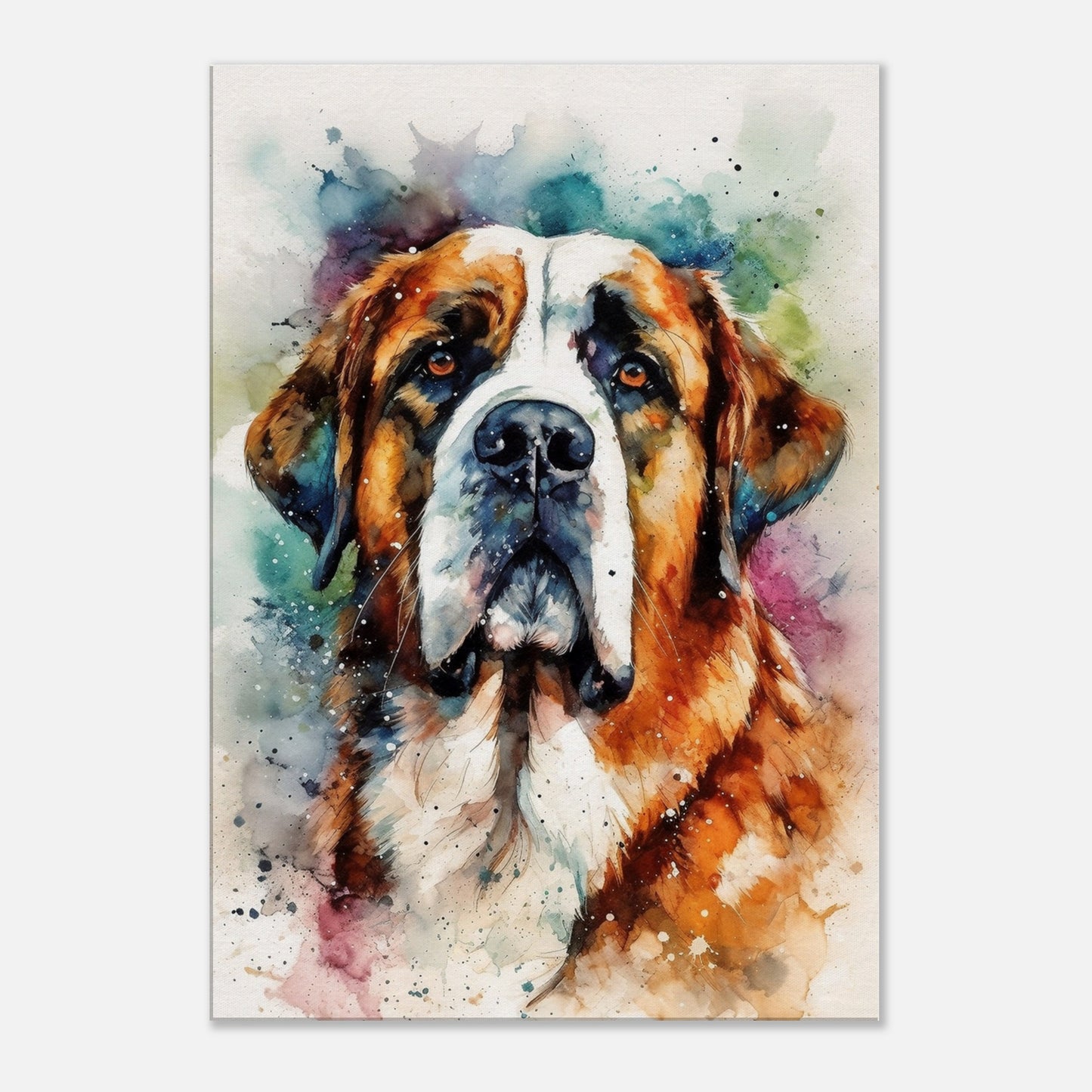 Watercolour St Bernard Canvas Print. Unique Colourful Dog Painting, Paint Splash Animal Decor, Saint Bernard Gift, Splatter Paint Wall Art - CanvasityCrafts - Free Shipping