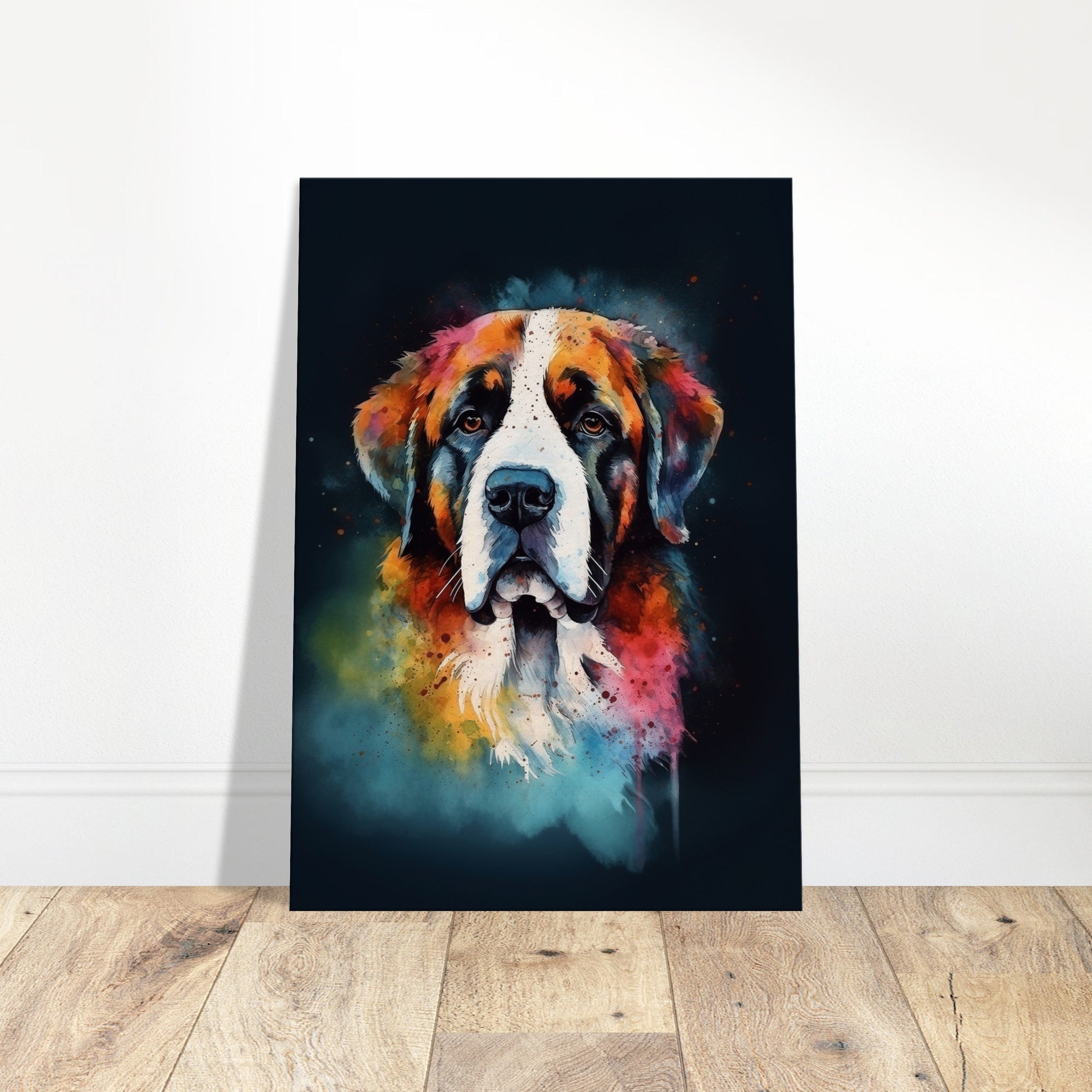 Rainbow St Bernard Canvas Print. Unique Colourful Dog Painting, Paint Splash Animal Decor, Saint Bernard Gift, Watercolour Wall Art - CanvasityCrafts - Free Shipping