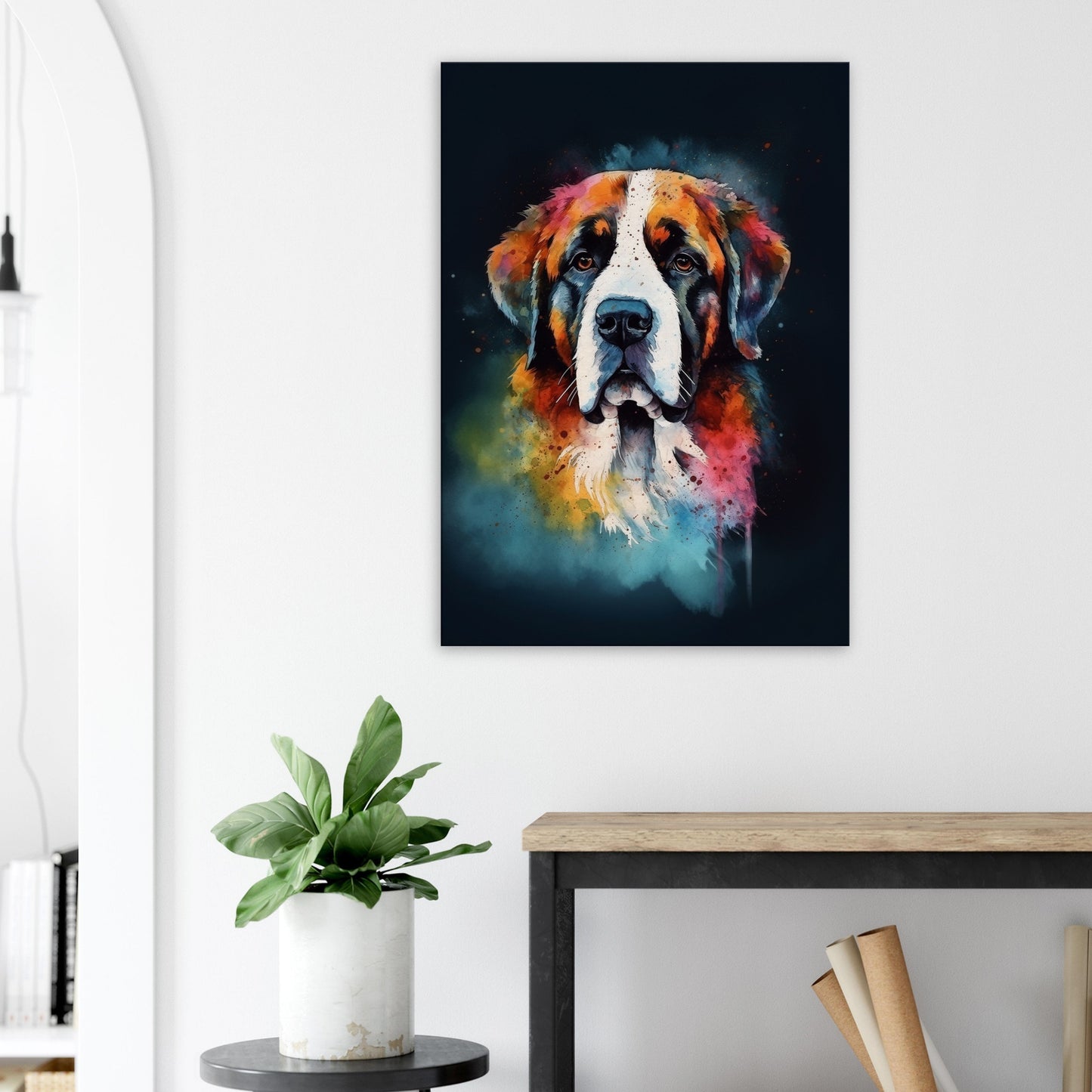 Rainbow St Bernard Canvas Print. Unique Colourful Dog Painting, Paint Splash Animal Decor, Saint Bernard Gift, Watercolour Wall Art - CanvasityCrafts - Free Shipping