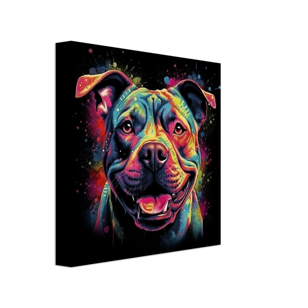 Staffordshire Bull Terrier Canvas Print. Unique Abstract Colourful Staffy Dog Neon Painting, Graffiti Animal Decor Gift, Vibrant Wall Art - CanvasityCrafts - Free Shipping