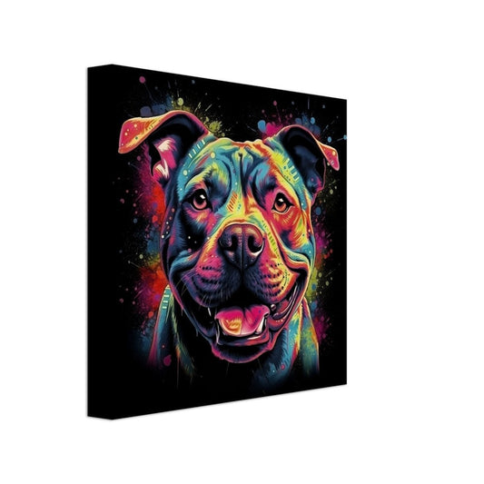 Staffordshire Bull Terrier Canvas Print. Unique Abstract Colourful Staffy Dog Neon Painting, Graffiti Animal Decor Gift, Vibrant Wall Art - CanvasityCrafts - Free Shipping