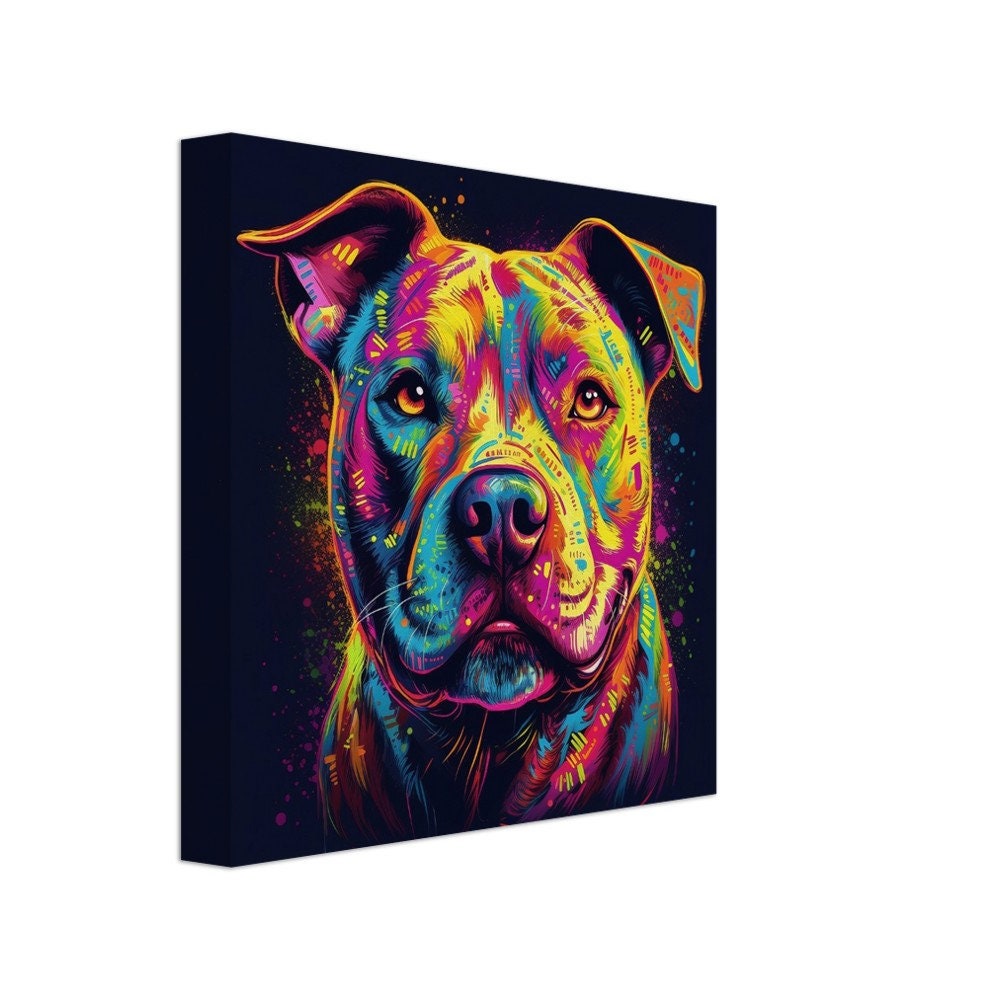 Vibrant Staffordshire Bull Terrier Canvas Print. Unique Abstract Colourful Staffy Dog Neon Painting, Graffiti Animal Decor Gift, Wall Art - CanvasityCrafts - Free Shipping