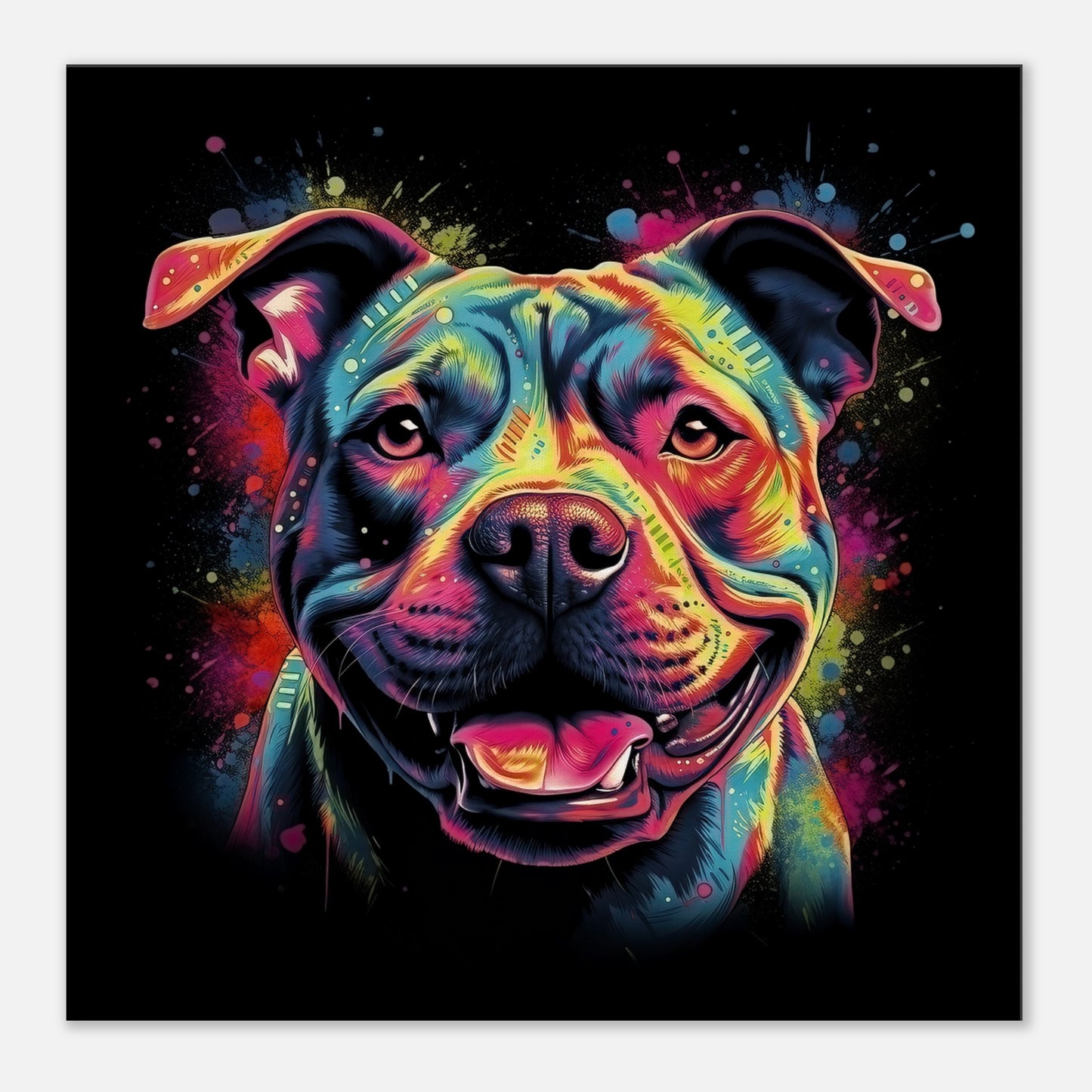 Staffordshire Bull Terrier Canvas Print. Unique Abstract Colourful Staffy Dog Neon Painting, Graffiti Animal Decor Gift, Vibrant Wall Art - CanvasityCrafts - Free Shipping