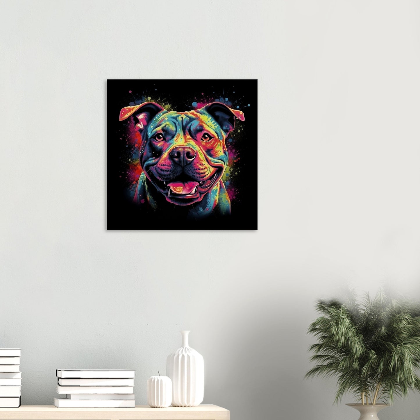 Staffordshire Bull Terrier Canvas Print. Unique Abstract Colourful Staffy Dog Neon Painting, Graffiti Animal Decor Gift, Vibrant Wall Art - CanvasityCrafts - Free Shipping