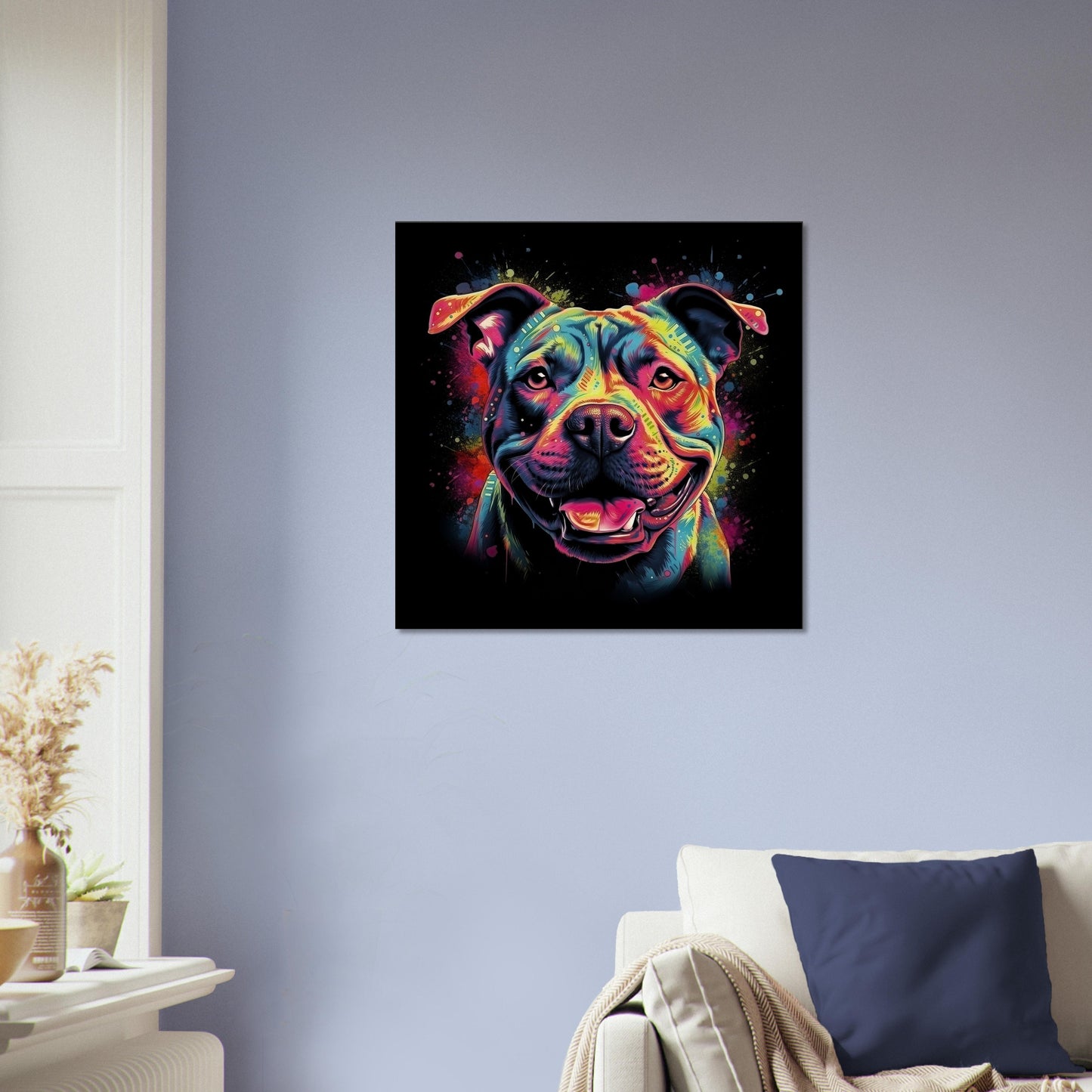 Staffordshire Bull Terrier Canvas Print. Unique Abstract Colourful Staffy Dog Neon Painting, Graffiti Animal Decor Gift, Vibrant Wall Art - CanvasityCrafts - Free Shipping