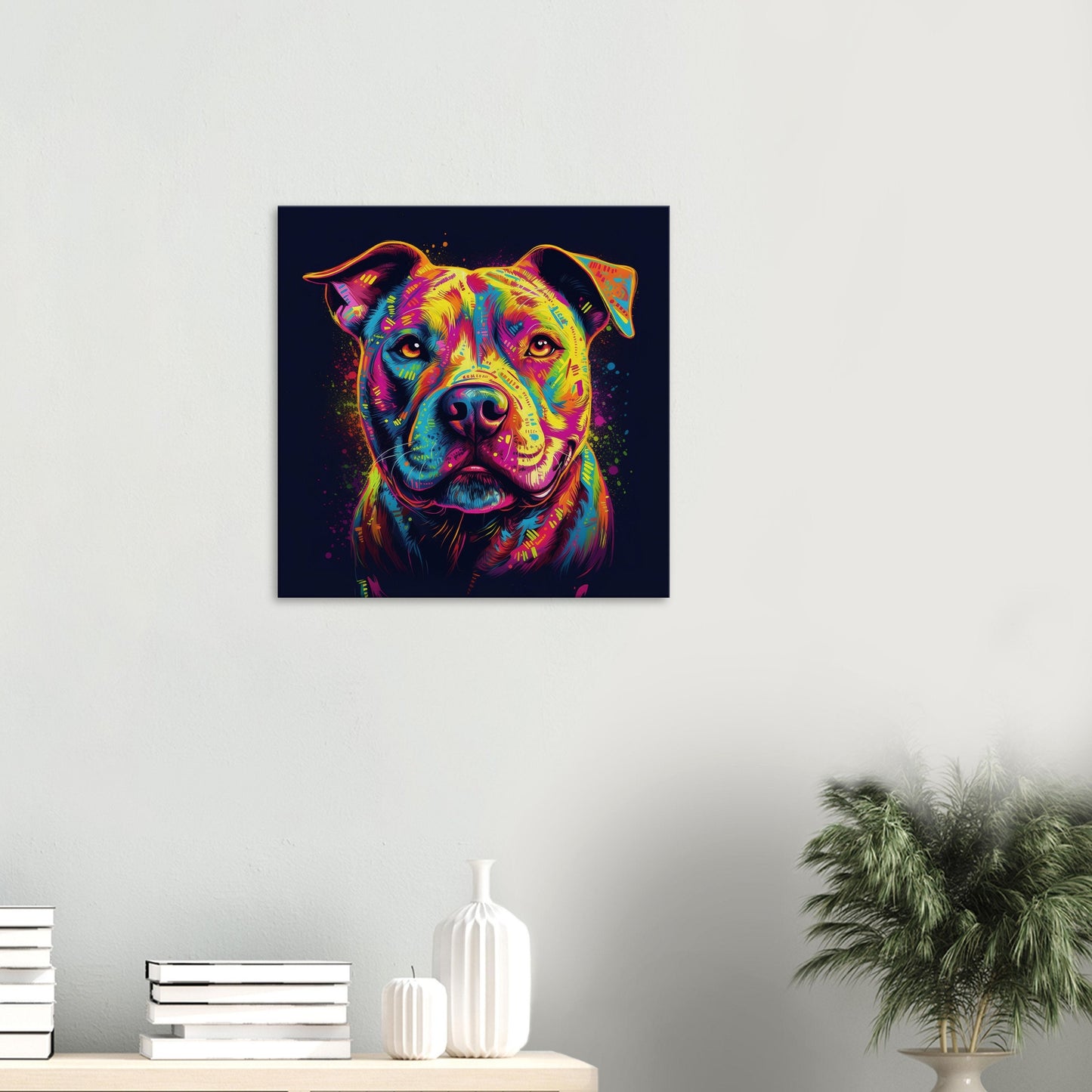 Vibrant Staffordshire Bull Terrier Canvas Print. Unique Abstract Colourful Staffy Dog Neon Painting, Graffiti Animal Decor Gift, Wall Art - CanvasityCrafts - Free Shipping