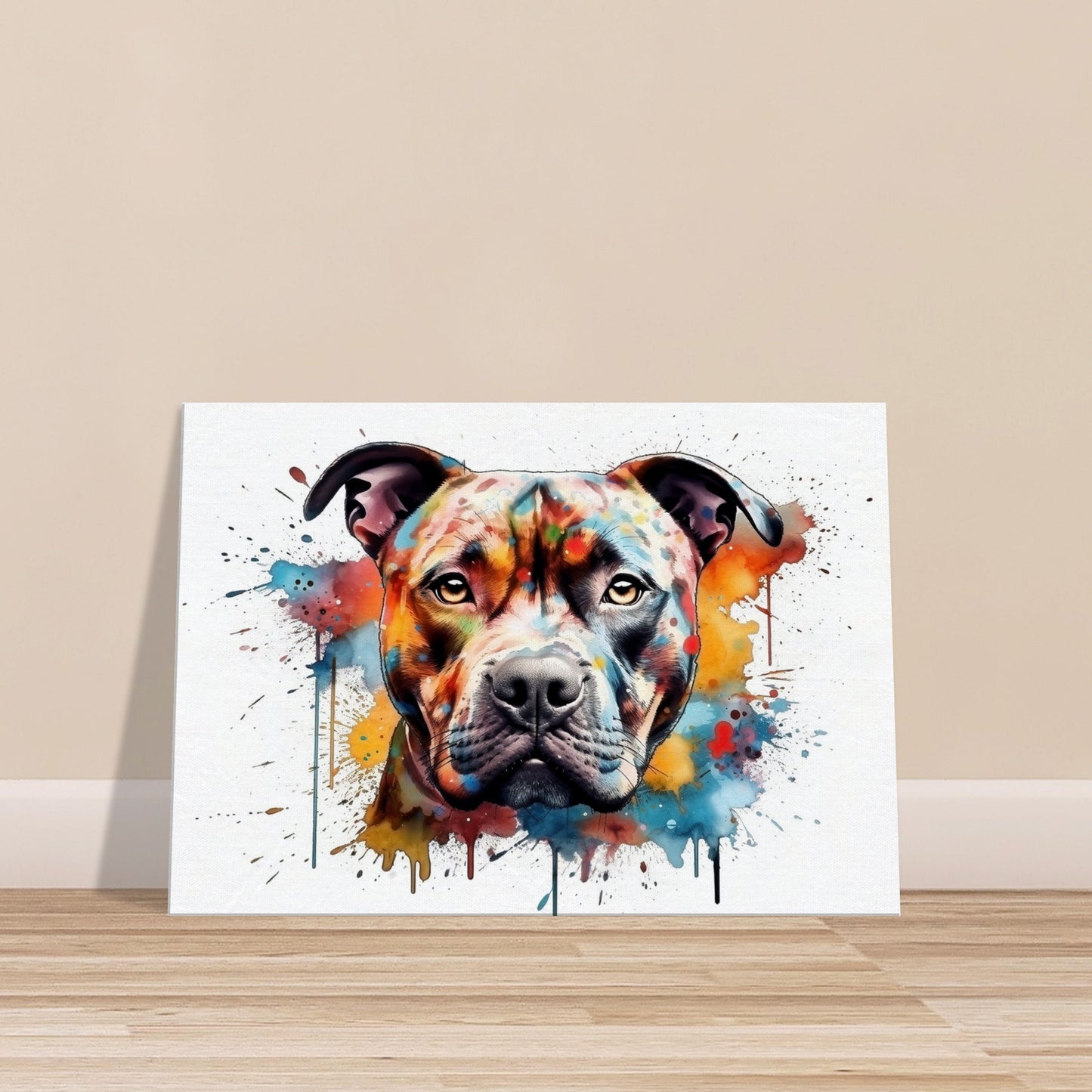 Watercolour Staffordshire Bull Terrier Canvas Print. Unique Colourful Staffy Dog Painting, Rainbow Animal Decor Gift, Wall Art - CanvasityCrafts - Free Shipping