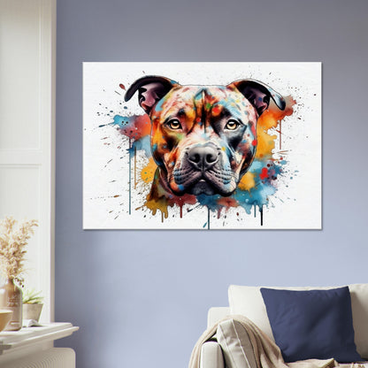 Watercolour Staffordshire Bull Terrier Canvas Print. Unique Colourful Staffy Dog Painting, Rainbow Animal Decor Gift, Wall Art - CanvasityCrafts - Free Shipping